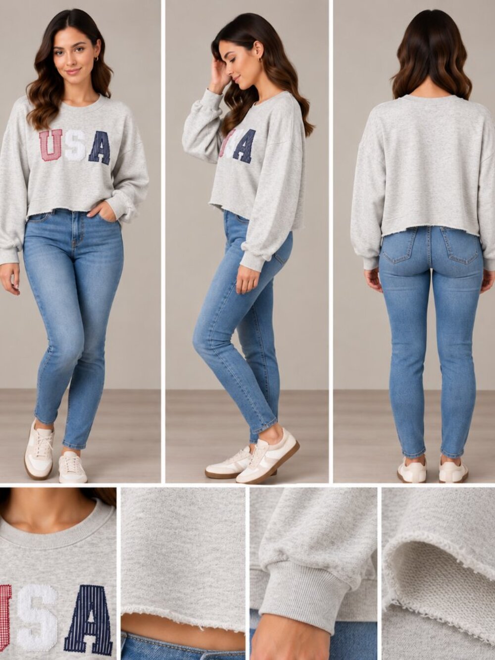 Gilli Gray USA Patch Graphic Cropped Sweatshirt Size S